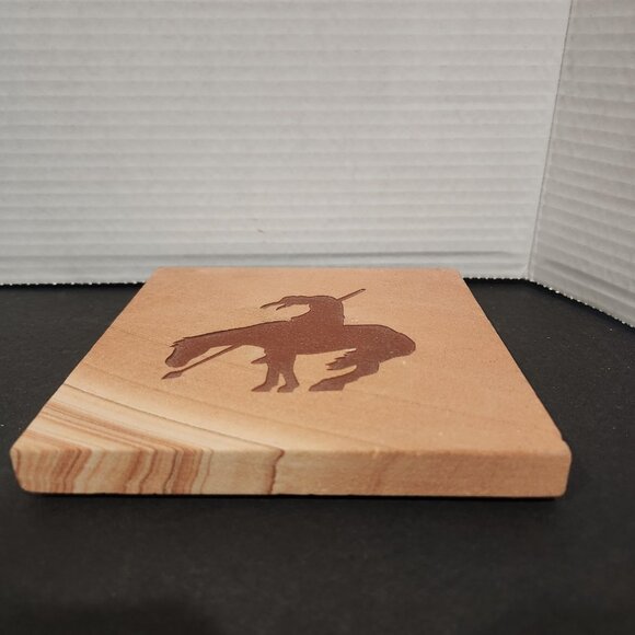 Vintage Decorative Sandstone Tile Native American Indian Warrior on Horseback - Picture 2 of 3